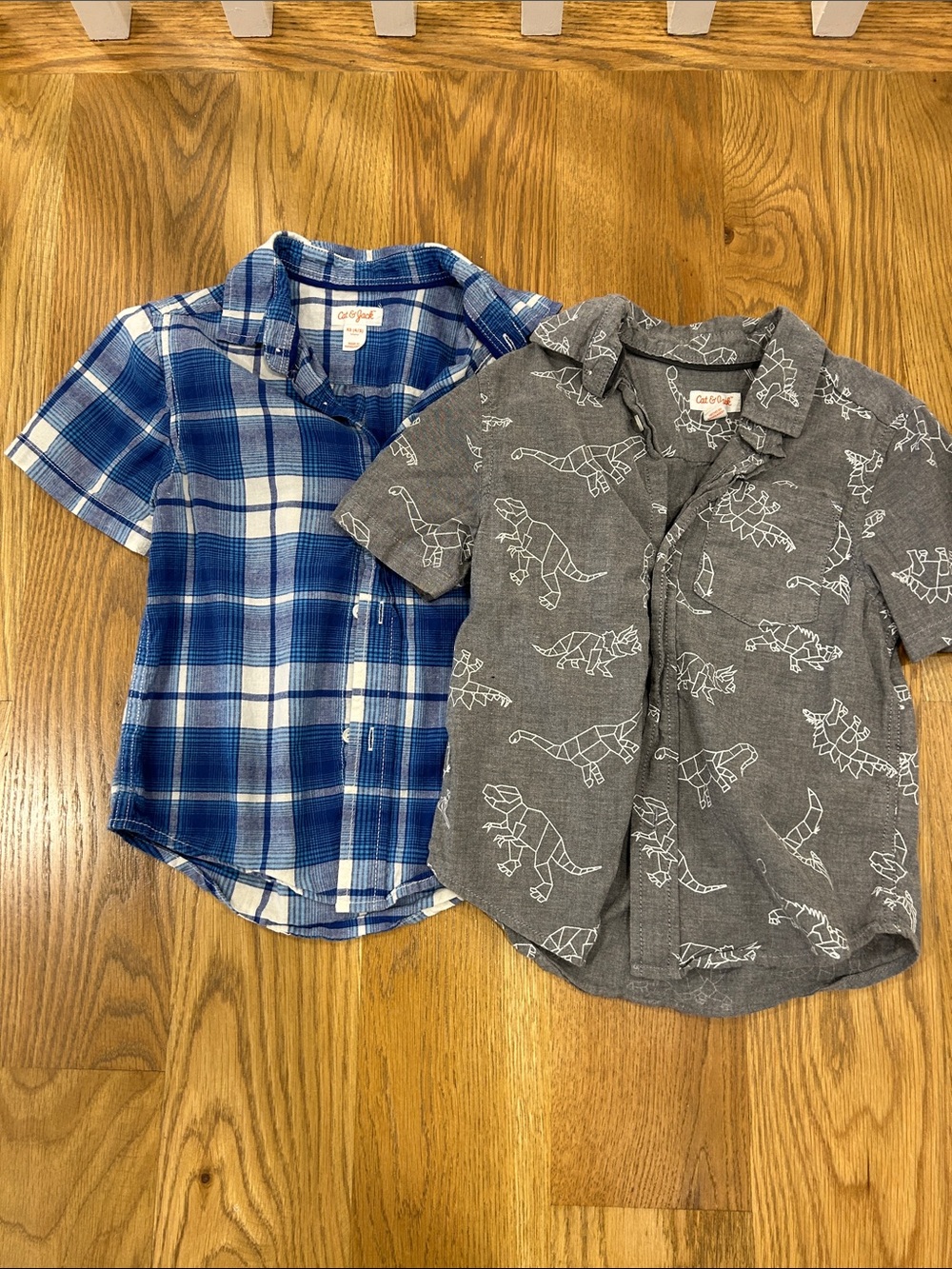 Cat & Jack Blue Plaid & Gray Dino Short-Sleeve Button Shirts